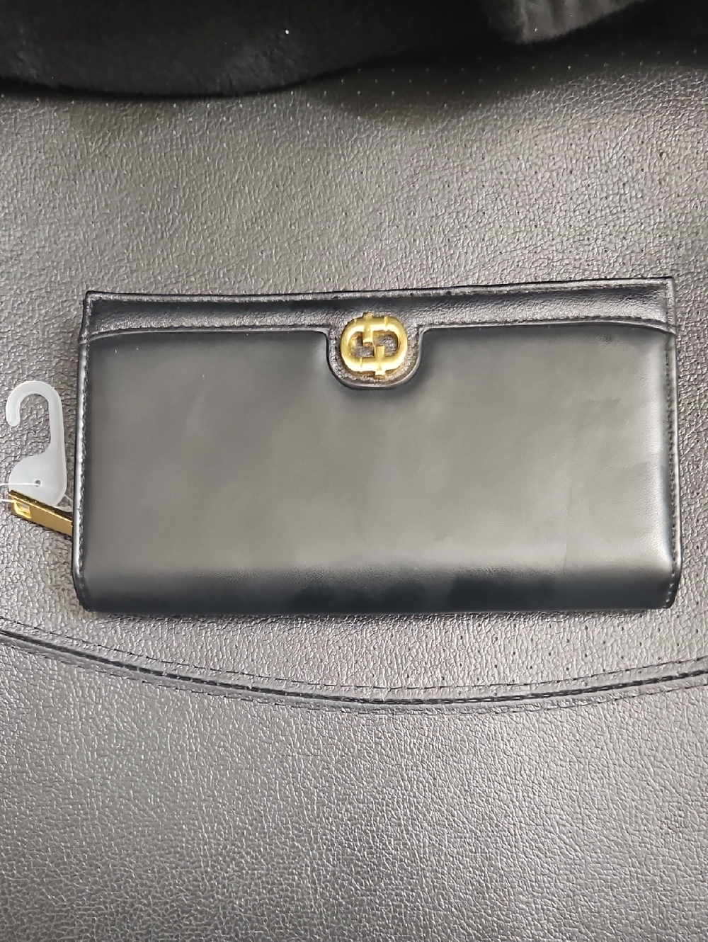 Black Leather Wallet with Gold Double-G Accent